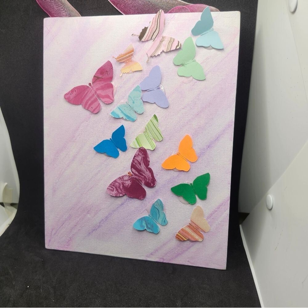Hand Crafted Colorful Butterfly Water Color Painting Mixed Media Art 8x10"